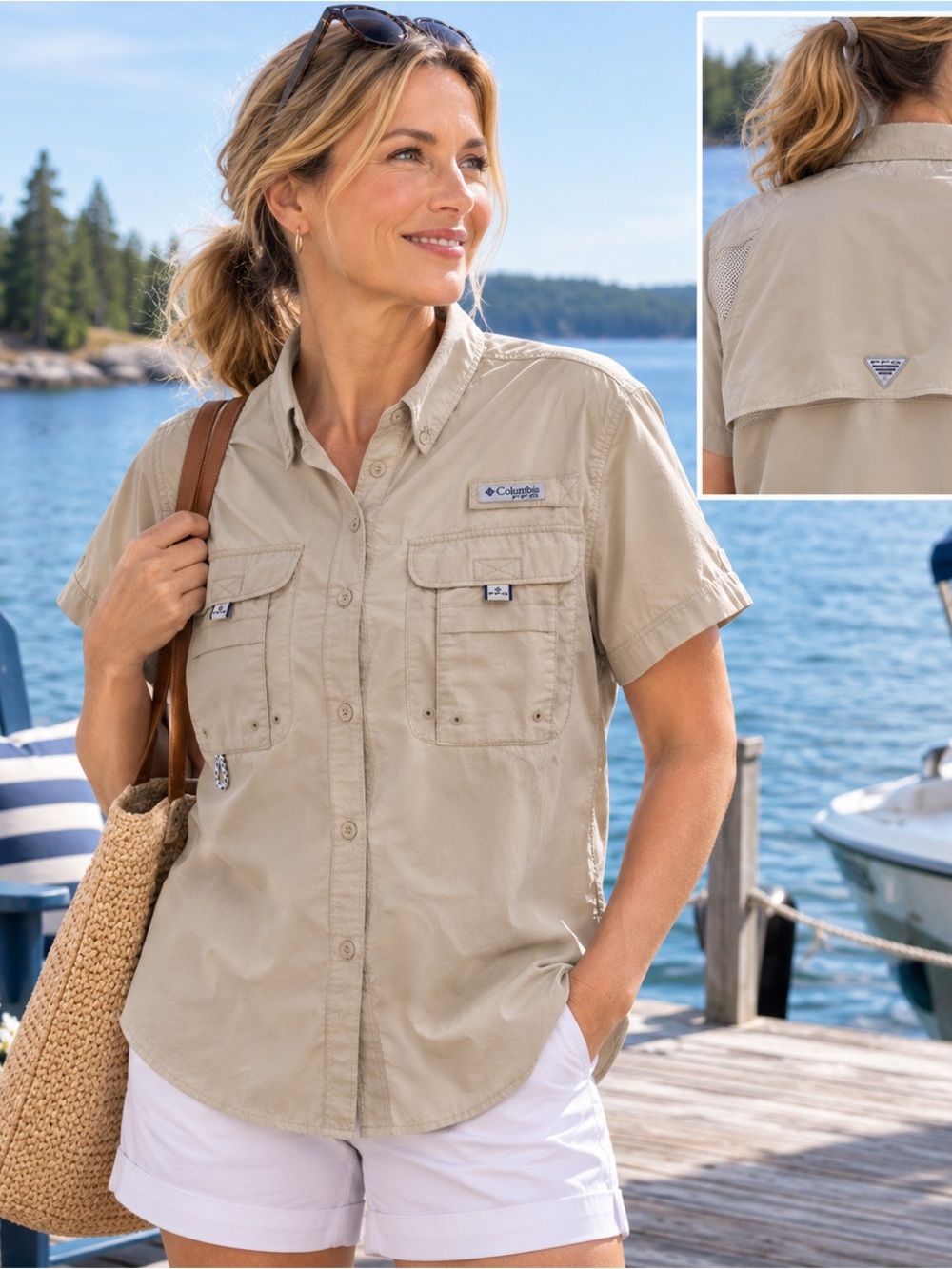 Columbia PFG Women’s Vented Fishing Shirt XL Beige/Khaki UPF